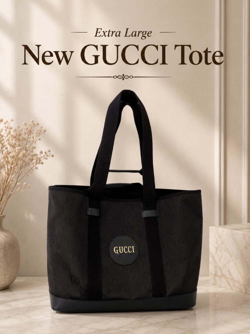 $3,500 New, Authentic GUCCI Large Supreme Tote Bag Purse in Black GG Canvas